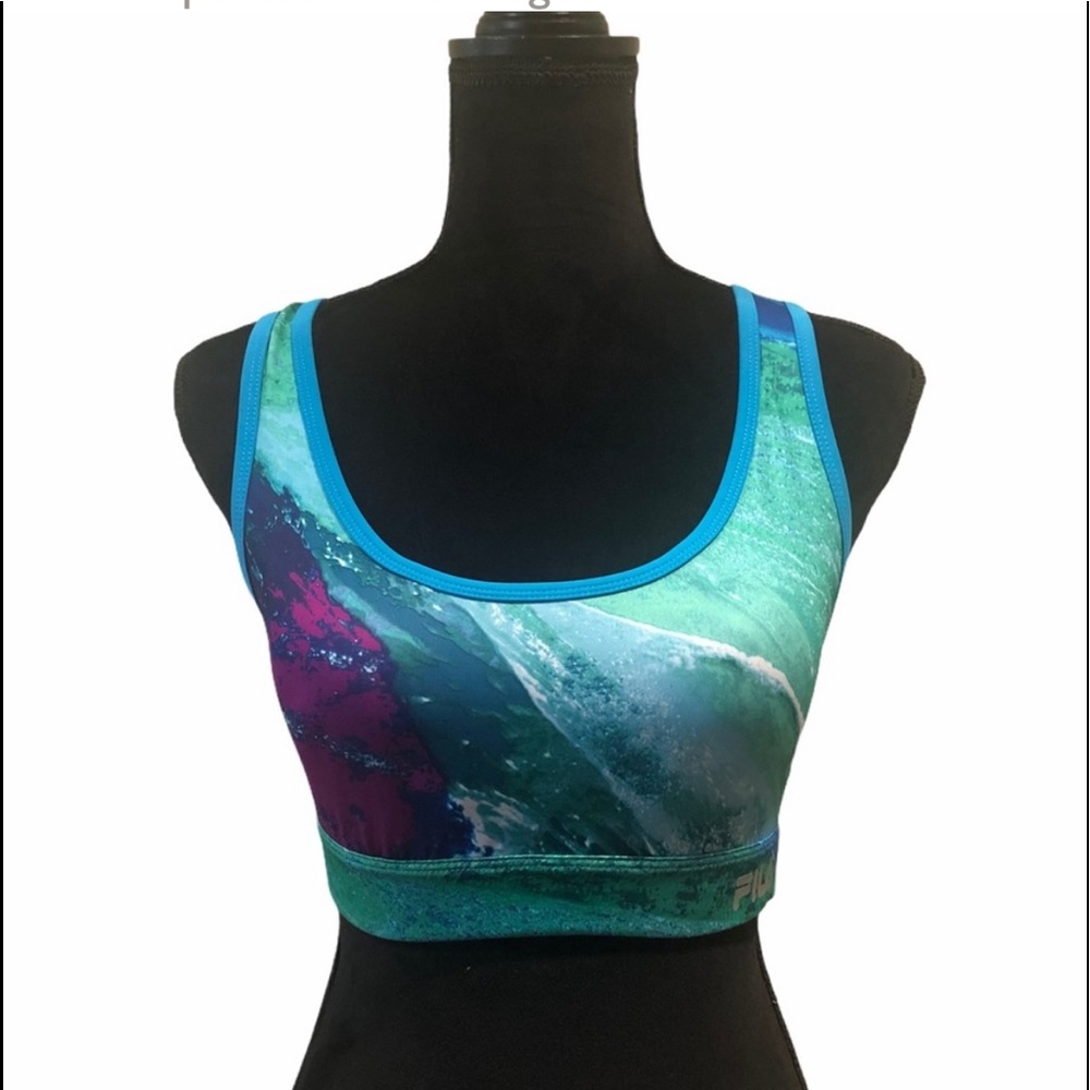 Fila athletic workout wear abstract pattern razor back sport bra size medium